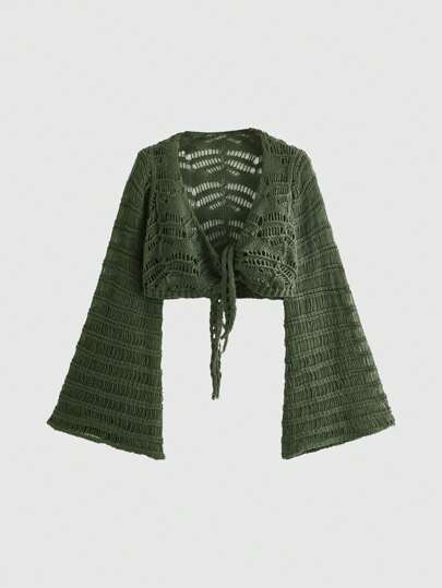 Hippie Summer Tie Front Open Knit Crochet Cardigan