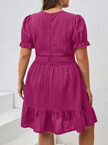 SHEIN VCAY Kích thước lớn Ren Vá lại Ống tay áo Mùa hè Đầm - Màu Hồng Tươi - Xem 2