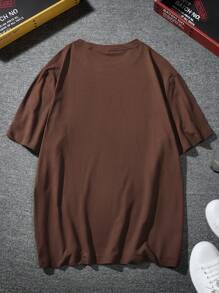Manfinity Homme Camiseta de Manga Curta com Estampa de Montanha Marrom, para Homens
