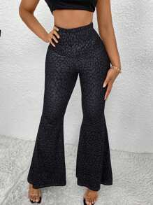 SHEIN Unity Women's Leopard Print Flared Pants - Black - View 3