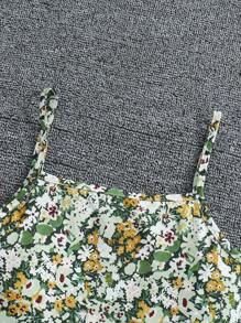 SHEIN Vintaside Kids Conjunto de 2 peças de Top Crop de Manga Longa de Cor Sólida para Menina Tween e Vestido Alça Espaguete com Estampa Floral
