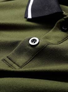 Men's Casual Contrast Color Block Short Sleeve Polo Shirt - Army Green - View 5