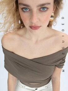 MISSGUIDED Wrap Front Hood Detail Body - Khaki - View 6