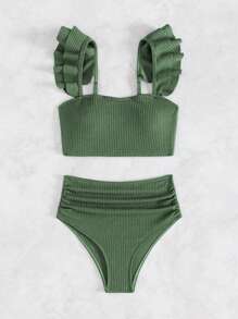 SHEIN Swim Summer Beach dames bikiniset met textuur, ruches en armsgaten en ruches