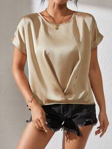 SHEIN LUNE Maglietta A Manica Corta Con Collo Tondo Da Donna - Champagne - Visualizzare 1