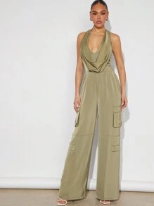 Hauture Của phụ nữ Màu thuần Cổ chữ V Dây Với Túi - Màu xanh Ô liu - Xem 4