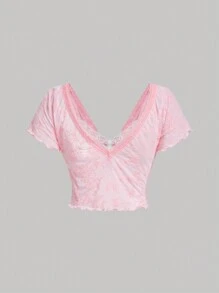 SHEIN MOD 女士提花蕾絲邊t恤