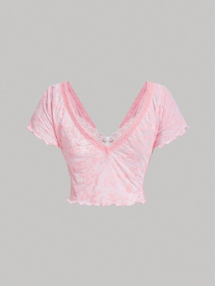 Ladies' Jacquard Lace Trim T-Shirt