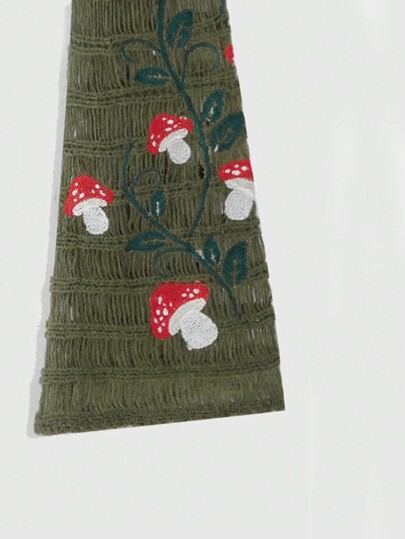 Fairycore Summer Mushroom Embroidery Tie Front Crochet Cardigan, School