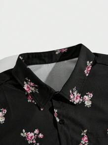Manfinity RSRT Men's Plus Size Floral Printed Button-Down Shirt And Shorts Set - Black - View 5