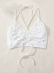 SHEIN Spitzenbesatz Crop-top Für Damen Für Alle Vier Jahreszeiten, Als Halterneck-top Tragbar - Weiss - Übersicht 7