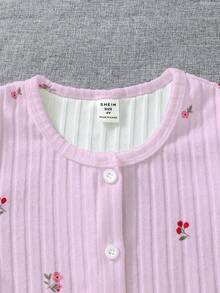 女孩淺紫色櫻桃印花長褲和長袖休閒家居套裝 - 淡紫色 - 查看 5