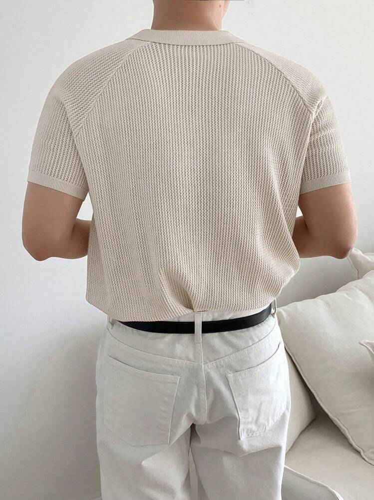 DAZY Einfarbige Strick-kurzarmbluse Für Herren - Beige - Übersicht 2