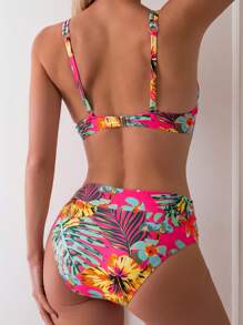 Swim Lushoire Bộ bikini có gọng đệm in họa tiết cây nhiệt đới dành cho nữ mùa hè - Nhiều màu - Xem 2