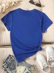 INAWLY Ladies' Solid Color Round Neck Short Sleeve T-Shirt