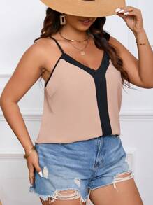 SHEIN Frenchy Áo ba lỗ dây mảnh màu khối cỡ lớn phong cách Boho thường ngày mùa hè - Màu Khaki - Xem 5