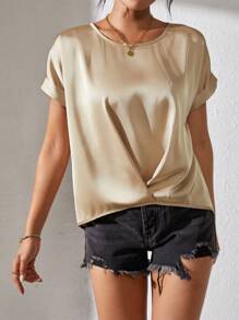 SHEIN LUNE Maglietta A Manica Corta Con Collo Tondo Da Donna - Champagne - Visualizzare 2