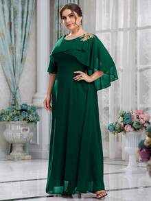 UNITHORSE Đầm phù dâu bằng chiffon thêu hoa thanh lịch, cổ tròn, cỡ lớn dành cho nữ. - Màu xanh lá cây đậm - Xem 7