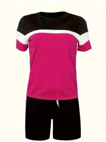 SHEIN Conjunto informal de dos piezas con bloques de color talla grande para el verano