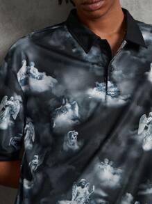 Manfinity VCAY 男士休閒紮染復古人物印花 Polo 衫 - 彩色 - 查看 6