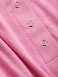 DAZY Crop Top Tight Fit Half-Zip Short Sleeve T-Shirt With Oversized Scoop Neckline Sexy Top - Hot Pink - View 9