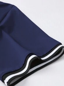 Men's Casual Color Blocking Patchwork Short Sleeve Polo Shirt - Royal Blue - View 6