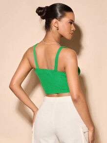 SHEIN BAE Tie Front Crop Knit Top - Green - View 2