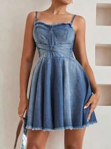 Aveloria Vestido De Tirantes De Mezclilla Deshilachado Para Mujer