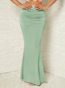 SHEIN SXY Women's Pleated Mermaid Style Green Skirt - Mint Green - View 5