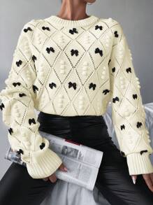 EURMUSE Pom Pom Drop Shoulder Sweater - White - View 1