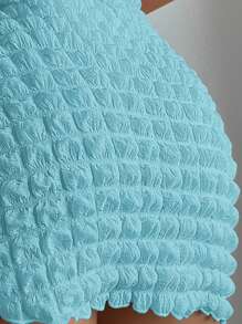 SHEIN Swim Ladies' Solid Color Textured Tie Front Wrap Cover Up Shirt, For Vacation, Summer Beach - Baby Blue - View 4