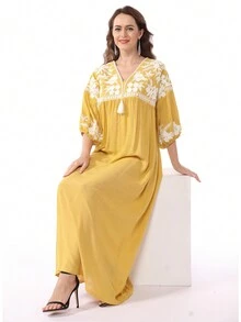 优雅的白色 Jalabia 连衣裙，3D 刺绣，沙特阿拉伯传统女装，2025 年沙特国庆日最新设计