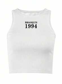 INAWLY Women's Letter Printed Crop Top Tank Top For Summer Graphic Tees Women Tops