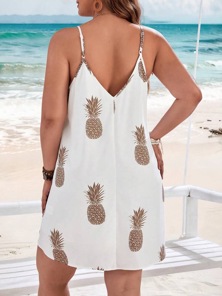 Plus Size Holiday Pineapple Print Cami Dress