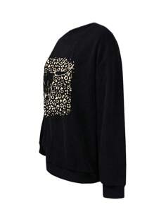 INAWLY 女士豹纹印花牛头图案圆领落肩长袖运动衫、长袖上衣