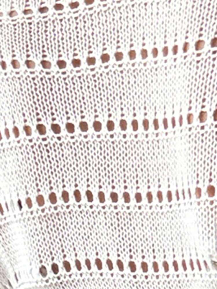 Women's Plain Hollow Out Knitted Short Kimono With Tie Summer