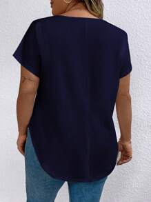EMERY ROSE Plus Size Women's Batwing Sleeve Pocket T-Shirt - Navy Blue - View 2