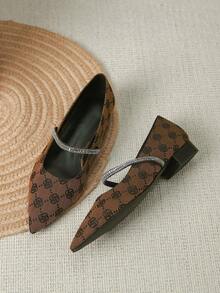 Women's Pointed Toe Flat Shoes With Diamond Decoration & Embroidery Design - Coffee Brown - View 6