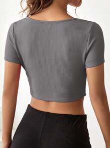 SHEIN EZwear Camiseta bajo pañuelo de cuello cuadrado con costura detalle - Gris - Ver 2