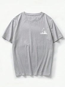 Manfinity Homme Men's Mountain Pattern Printed Short Sleeve T-Shirt - Light Grey - View 3