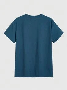 ROMWE MEN Anime 男士波浪图案 T 恤，学校 - 藏蓝色 - 查看 2