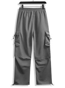 Manfinity Roghcode Men Flap Pocket Side Drawstring Hem Cargo Trousers - Dark Grey - View 2