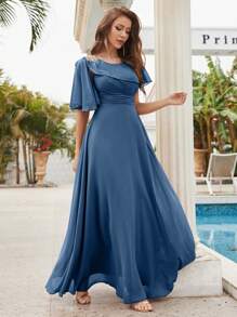 花朵刺绣雪纺正式宴会礼服优雅伴娘礼服