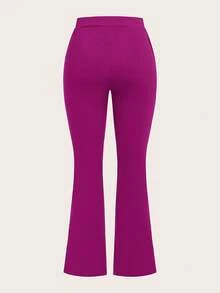 SHEIN Clasi Women's Solid Color Trousers With Side Zipper - Red Violet - View 6