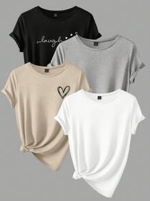 SHEIN EZwear 女款 4 件/套印花短袖 T 卹套裝 - 彩色 - 查看 1