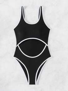 SHEIN Swim Women's One Piece Swimsuit With Contrast Trim And Cut-Out Design For Summer, Beach, Swimming, Vocation