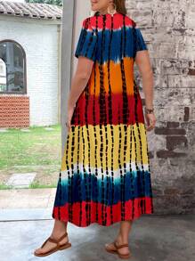 LONESS Summer Casual Tie-Dye Print Slim Fit Plus Size Boho Dress For Women