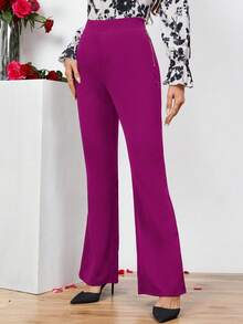 SHEIN Clasi Women's Solid Color Trousers With Side Zipper - Red Violet - View 5