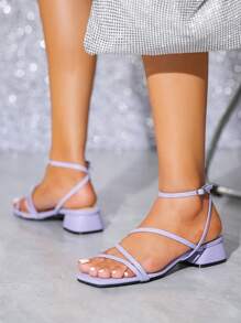 Sandales À Talons Hauts Élégantes Pour Femmes Pour Les Vacances D'été Avec Des Sangles Fines Et Des Talons Robustes - Prune - Voir 4