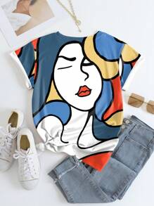 INAWLY Figure Graphic Tee Graphic Tees Women Tops